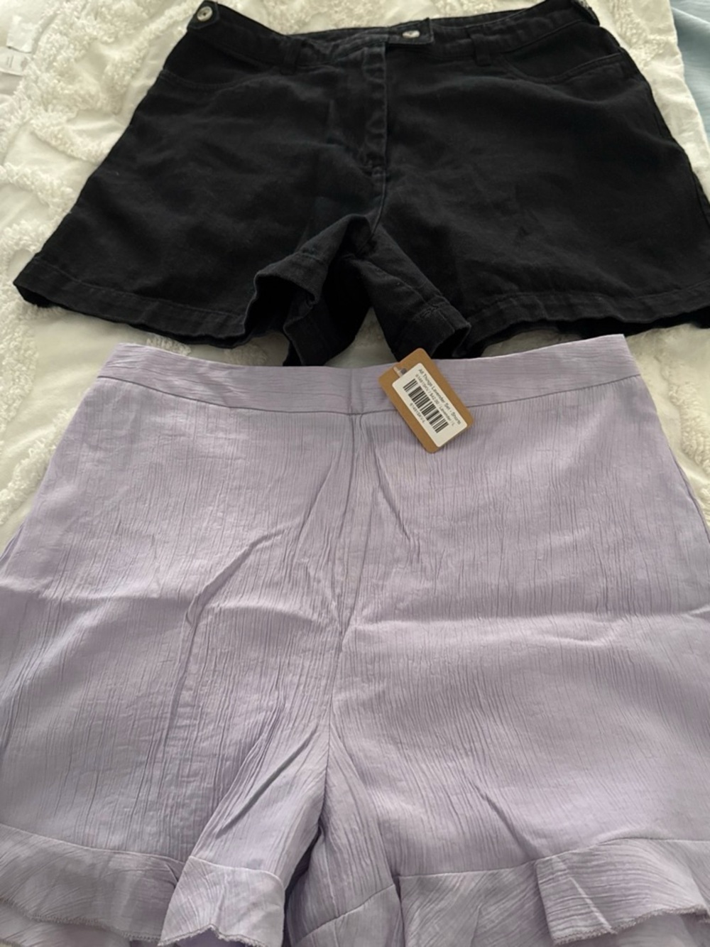 vestique Black denim worn once and Lavender Ruffle Hem new with tags